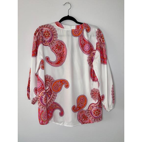 Collection by Cezele Paisley Hot Pink Orange Flowy Top Button Down Small Size S - Picture 8 of 16